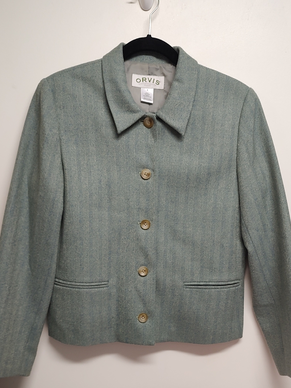 Orvis Green Herringbone Button-Front Blazer